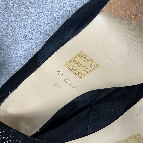 Aldo Eliers Black Rhinestone Embellished Peep Toe Pumps Heels Shoes Size 9 - Picture 9 of 10